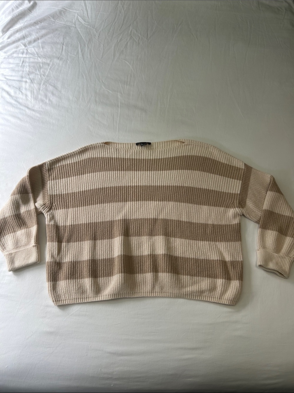 French Connection Neutral Stripe Scoop Neck Sweater in Cream and Beige